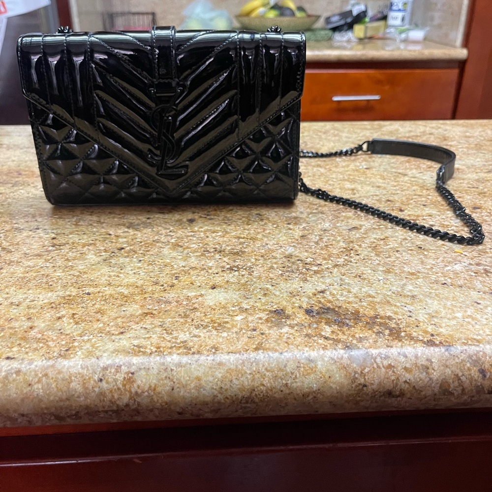 YSL Black Quilted Chain Wallet